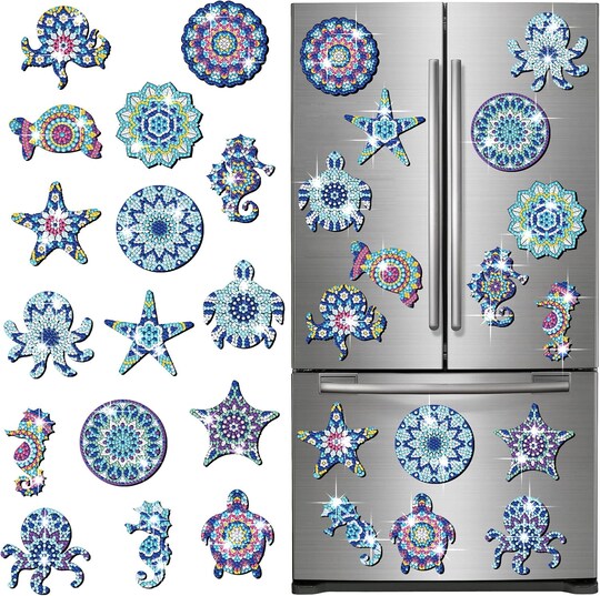 Citrus; 16 Pcs Summer Diamond Art Painting Magnets Sea Mandala Turtle Refrigerator Magnets Sticker Ocean Diamond Art Kits for Adults Gift Fridge DIY Summer Decorations; Category:Diamond Painting Kits; Image:1